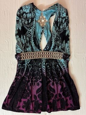 Y2K babydoll top with embellished waist and open back cut out